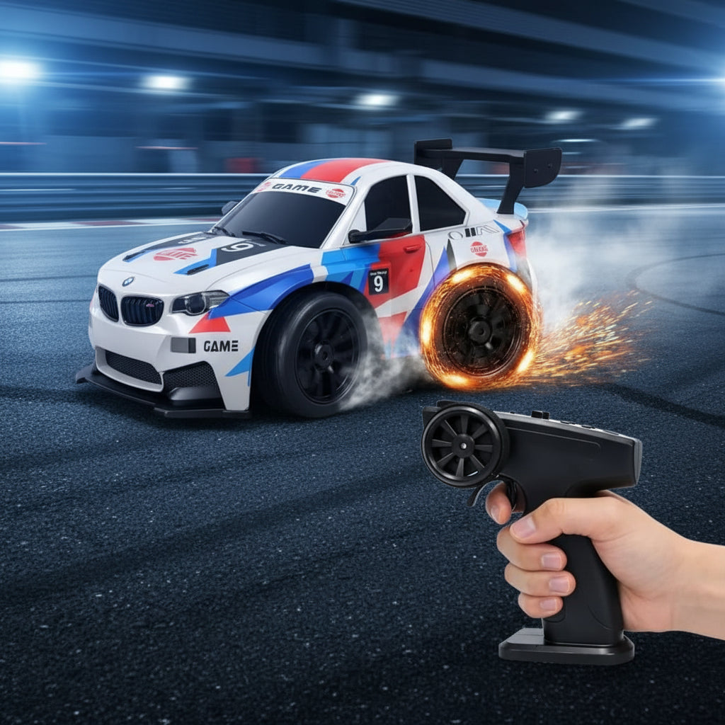 High-Speed RC Drift Car with Spark Effect | Short Axis 2.4GHz Remote Control Racing Toy with LED Lights