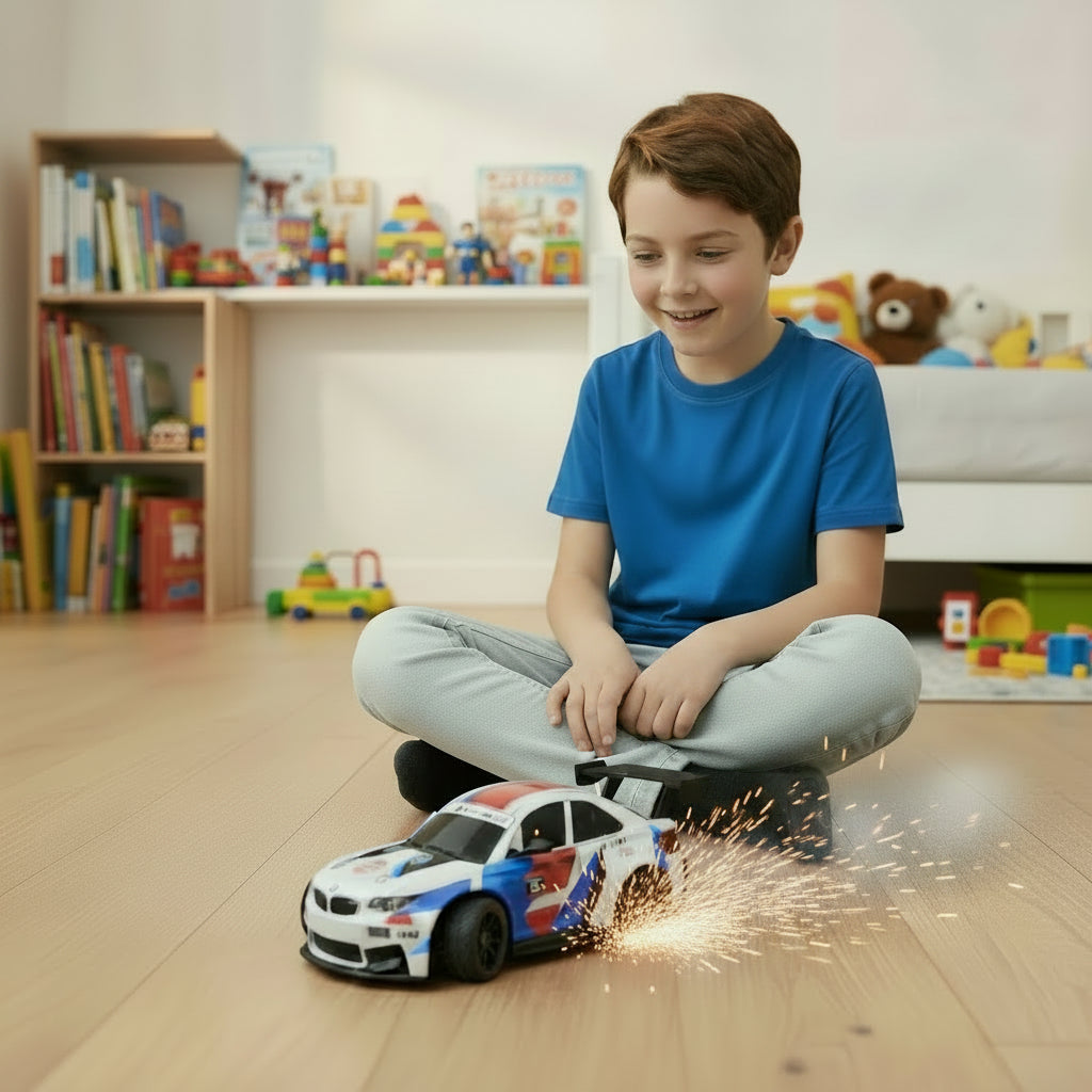 High-Speed RC Drift Car with Spark Effect | Short Axis 2.4GHz Remote Control Racing Toy with LED Lights