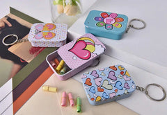 Metal Mini Tin Storage Box With Key Chain - Pack of Any Design 1 piece - Rectangle