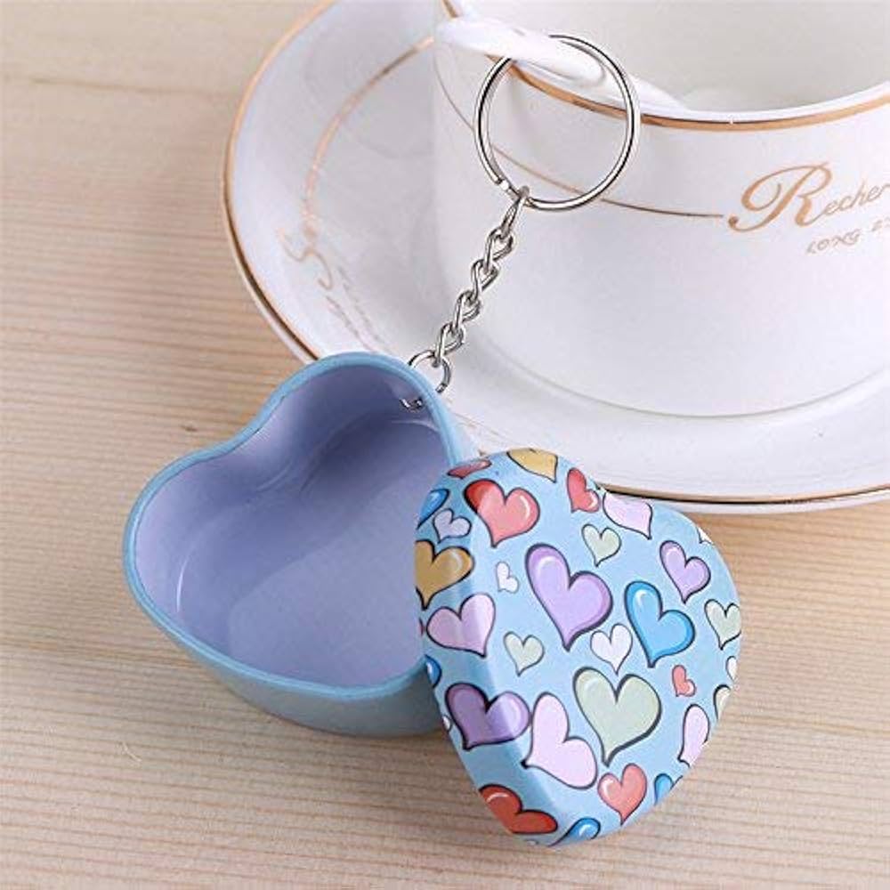 Metal Mini Tin Storage Box With Key Chain - Pack of Any Design 1 piece - Heart