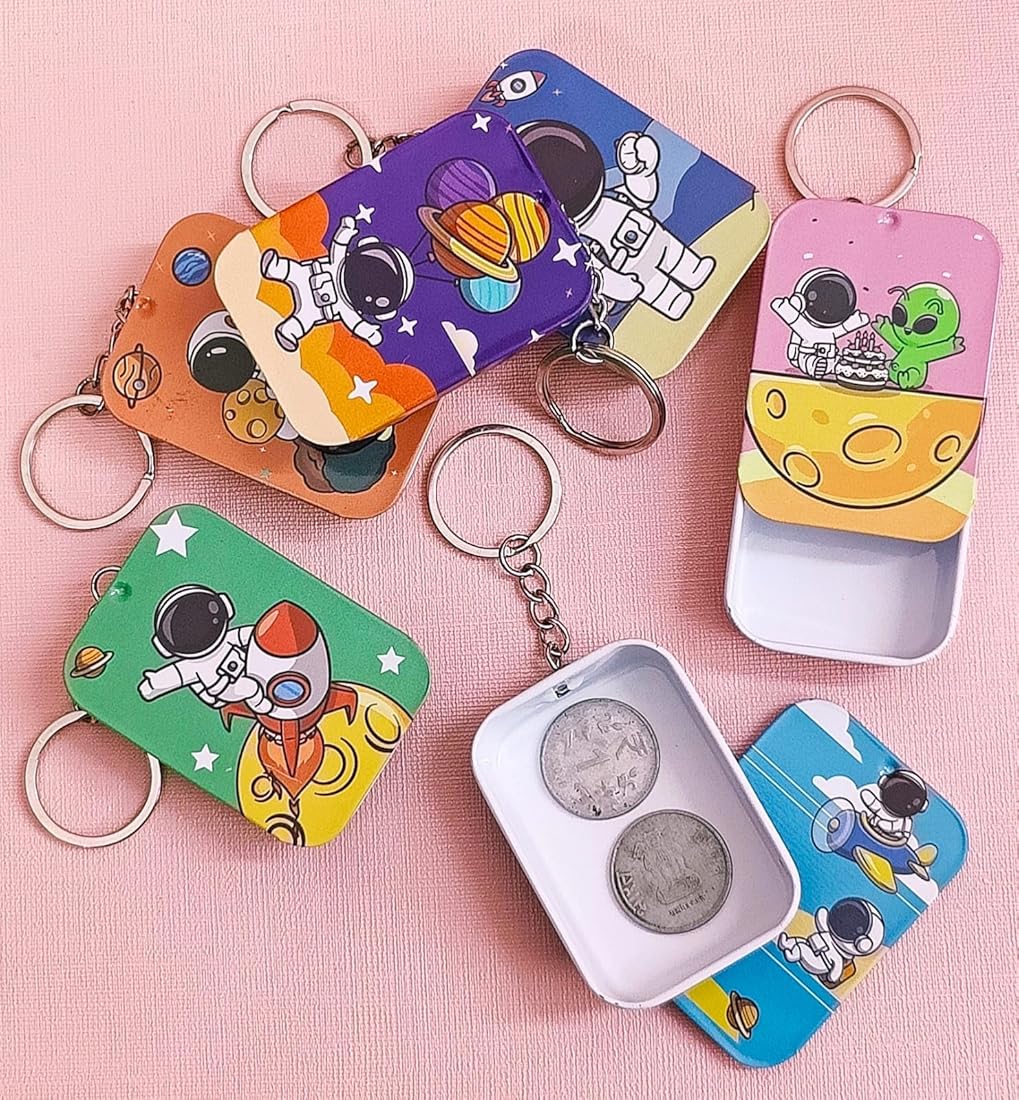 Metal Mini Tin Storage Box With Key Chain - Pack of Any Design 1 piece - Rectangle