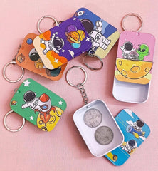 Metal Mini Tin Storage Box With Key Chain - Pack of Any Design 1 piece - Rectangle