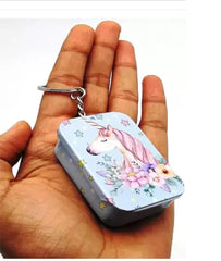 Metal Mini Tin Storage Box With Key Chain - Pack of Any Design 1 piece - Rectangle