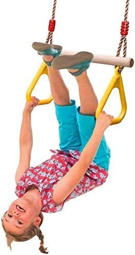 Toystorey Kids Trapeze Swing Bar with Rings and Hanging Rope Multicolor- FREE S-Hook