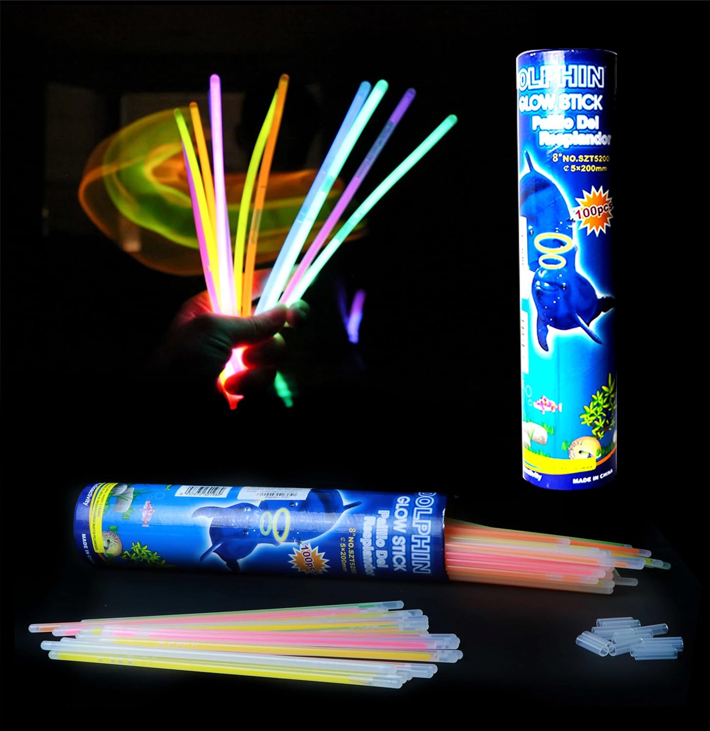 100pcs Glow Sticks in Mixed Colours -Glow in The Dark Neon Glowing Sticks