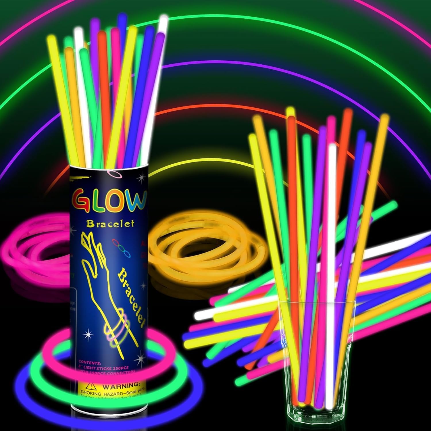 100pcs Glow Sticks in Mixed Colours -Glow in The Dark Neon Glowing Sticks