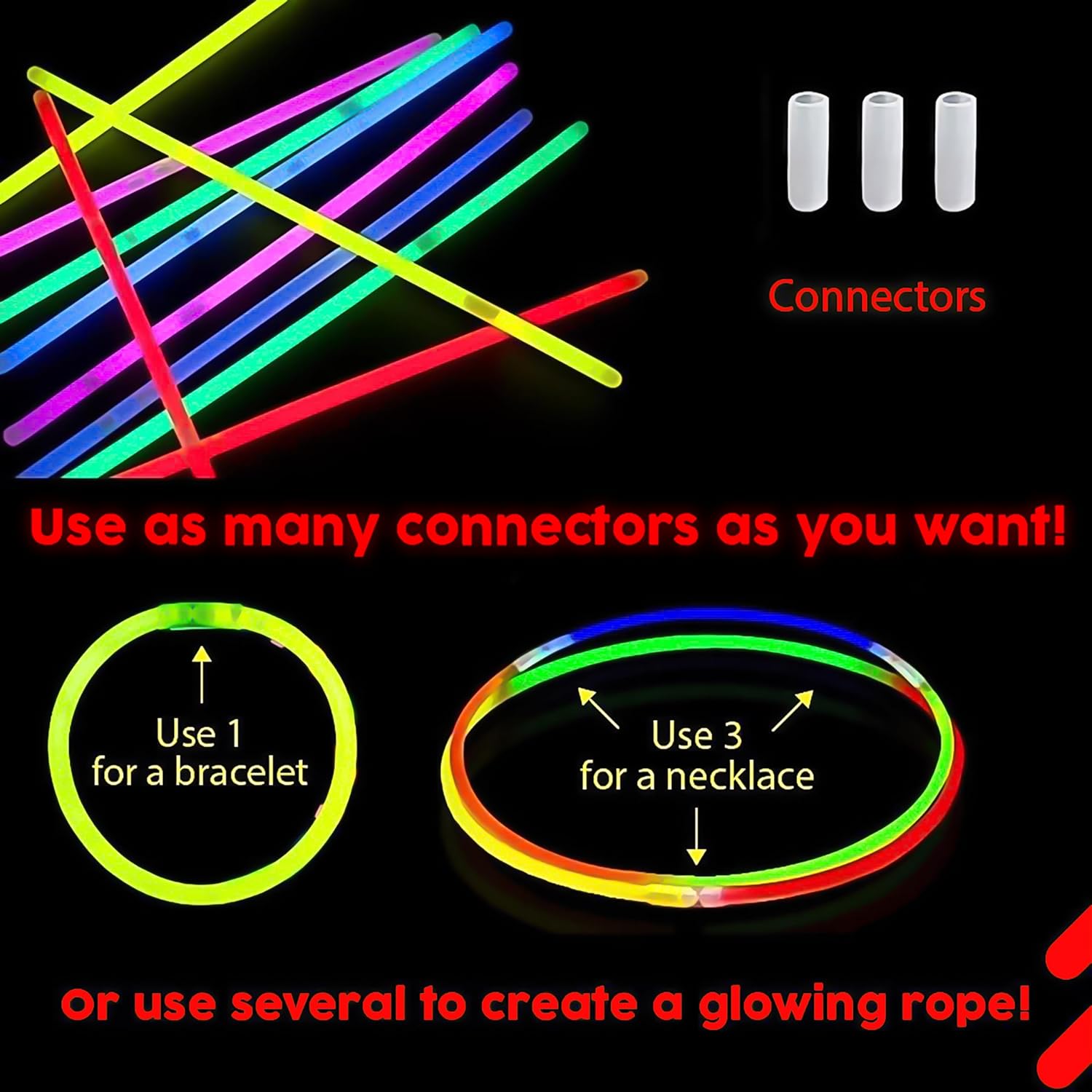 100pcs Glow Sticks in Mixed Colours -Glow in The Dark Neon Glowing Sticks