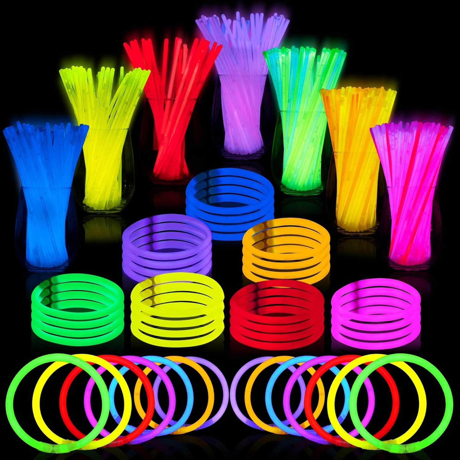 100pcs Glow Sticks in Mixed Colours -Glow in The Dark Neon Glowing Sticks