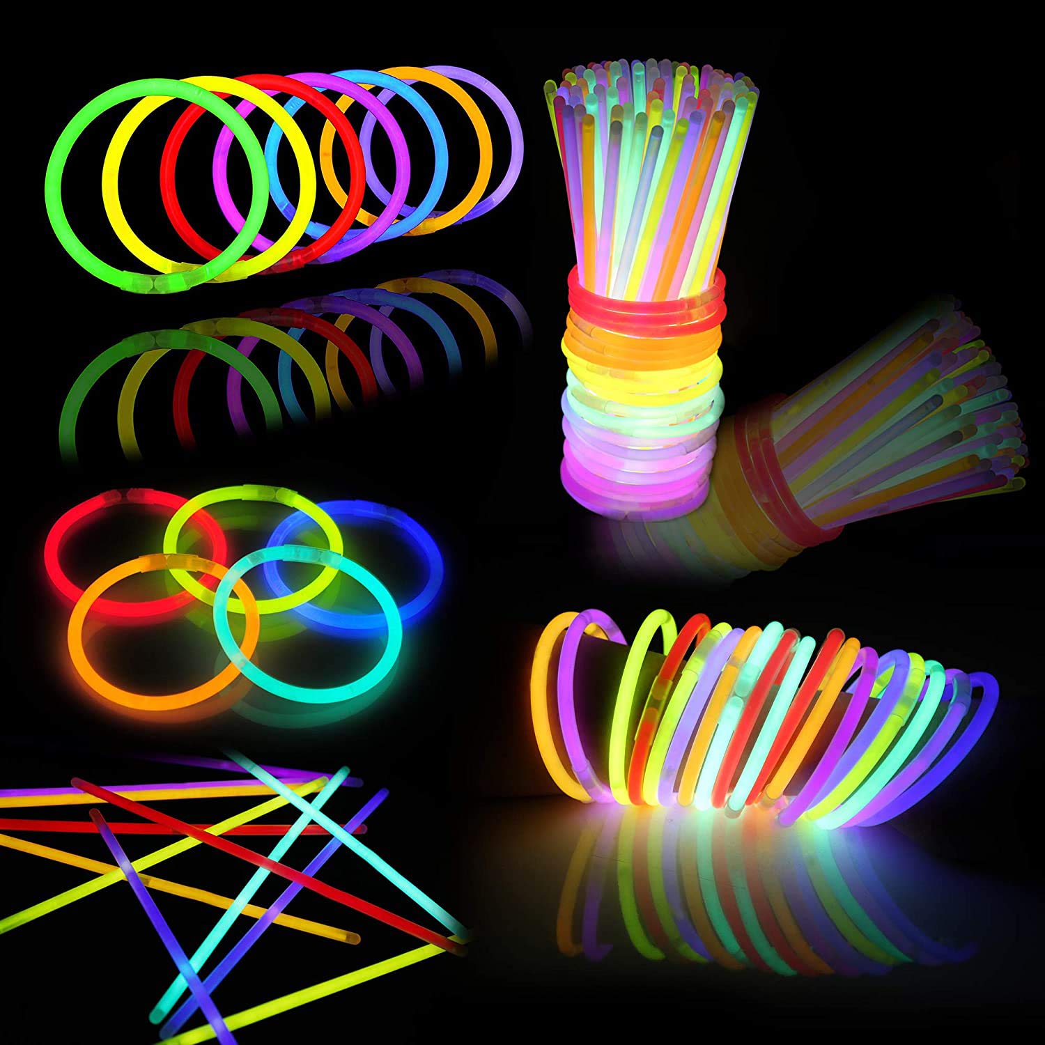100pcs Glow Sticks in Mixed Colours -Glow in The Dark Neon Glowing Sticks
