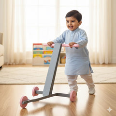 Wooden Walker - Grey pink Combination 4 wheeler push cart (Assembling and Dismantling type)