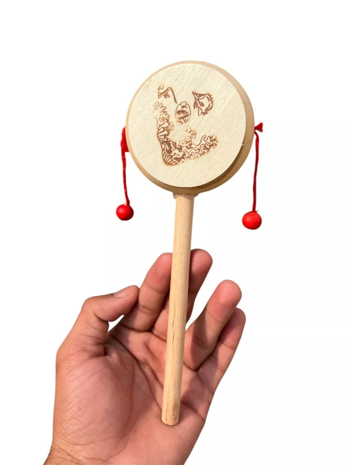 White wood Damruga Rattle