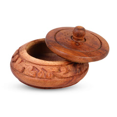 Brown Wooden Carved sindoor kumkum box BIG- pack of 1