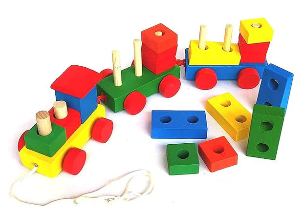 wooden Shapes Puzzle Train Set - red box