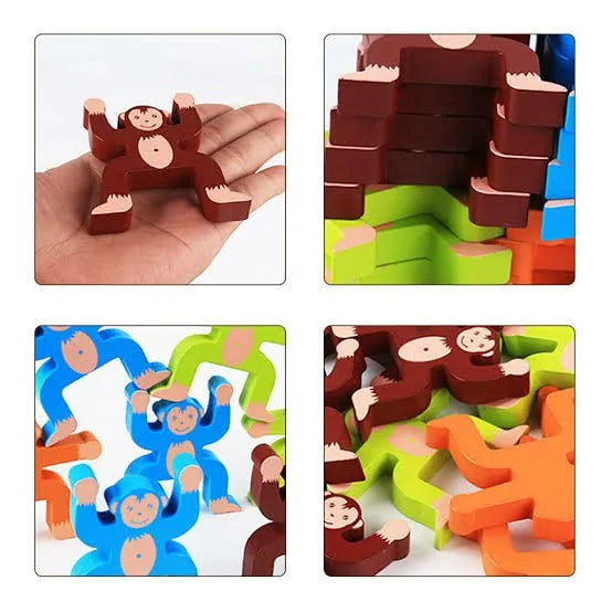 Wooden Monkey Balancing stacker Game