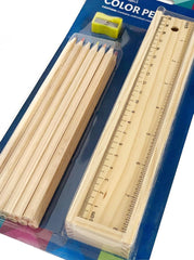 wooden color pencil set with sharpener and scale box