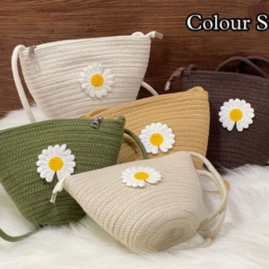 New Fashion Jute Summer Bohemian Beach Bag Elegant Daisy Flower - Any 1 Random Color